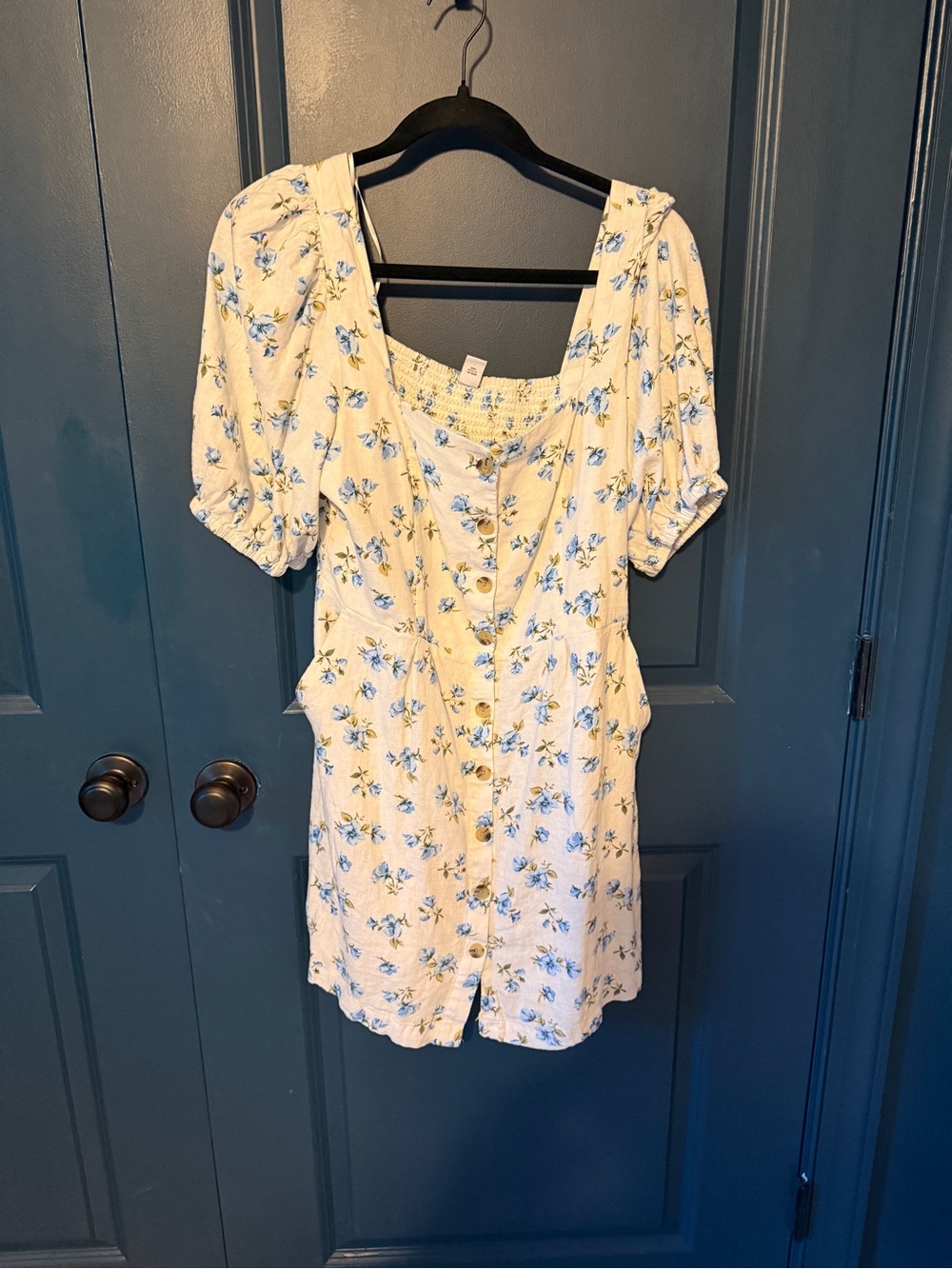 Old Navy Cream Mini Dress with Blue Floral Print